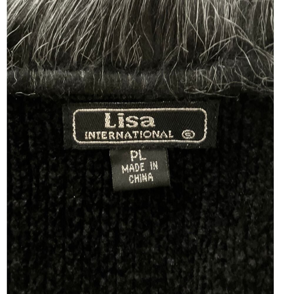 Lisa International Women's Black Faux Fur Lined Suede Button Sweater Coat SZ PL - Picture 8 of 9